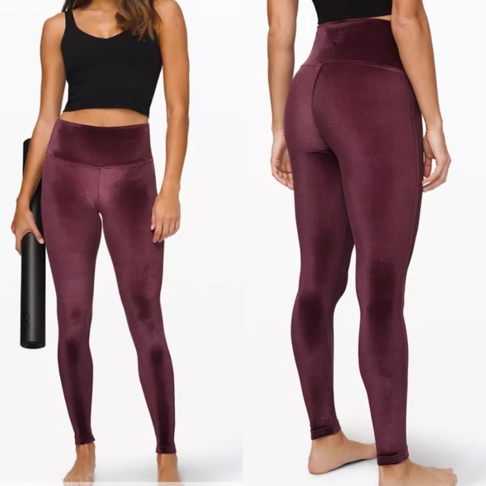 Lululemon Wonder Lounge High Rise velvet tights in garnet